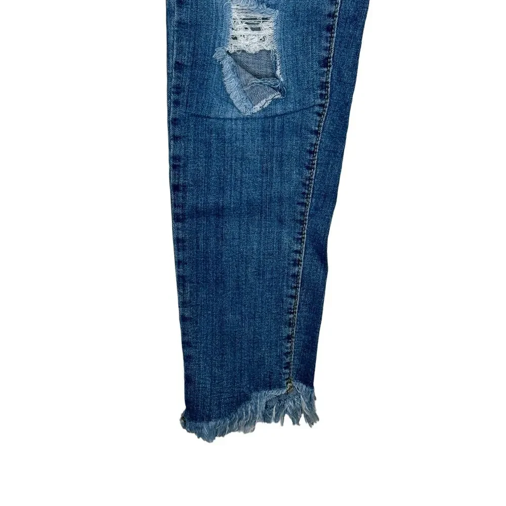 Unbranded Women's Jeans Distressed Frayed‎ Hem Skinny Mid-Rise Denim Blue Small